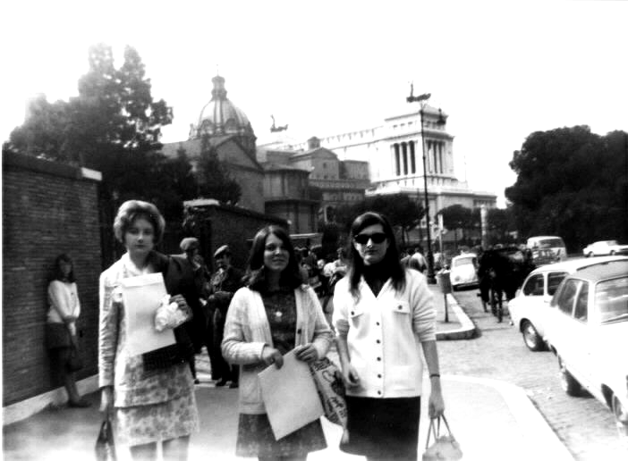 Senior trip to Rome.  Kathy Johnson , Frankie Morehouse (deceased) and me, Edith Mold .  We were grounded because we fratenized with the Italians and had to stay with the chaperone for the remainder of the trip, which was ok, because there was only one day left.